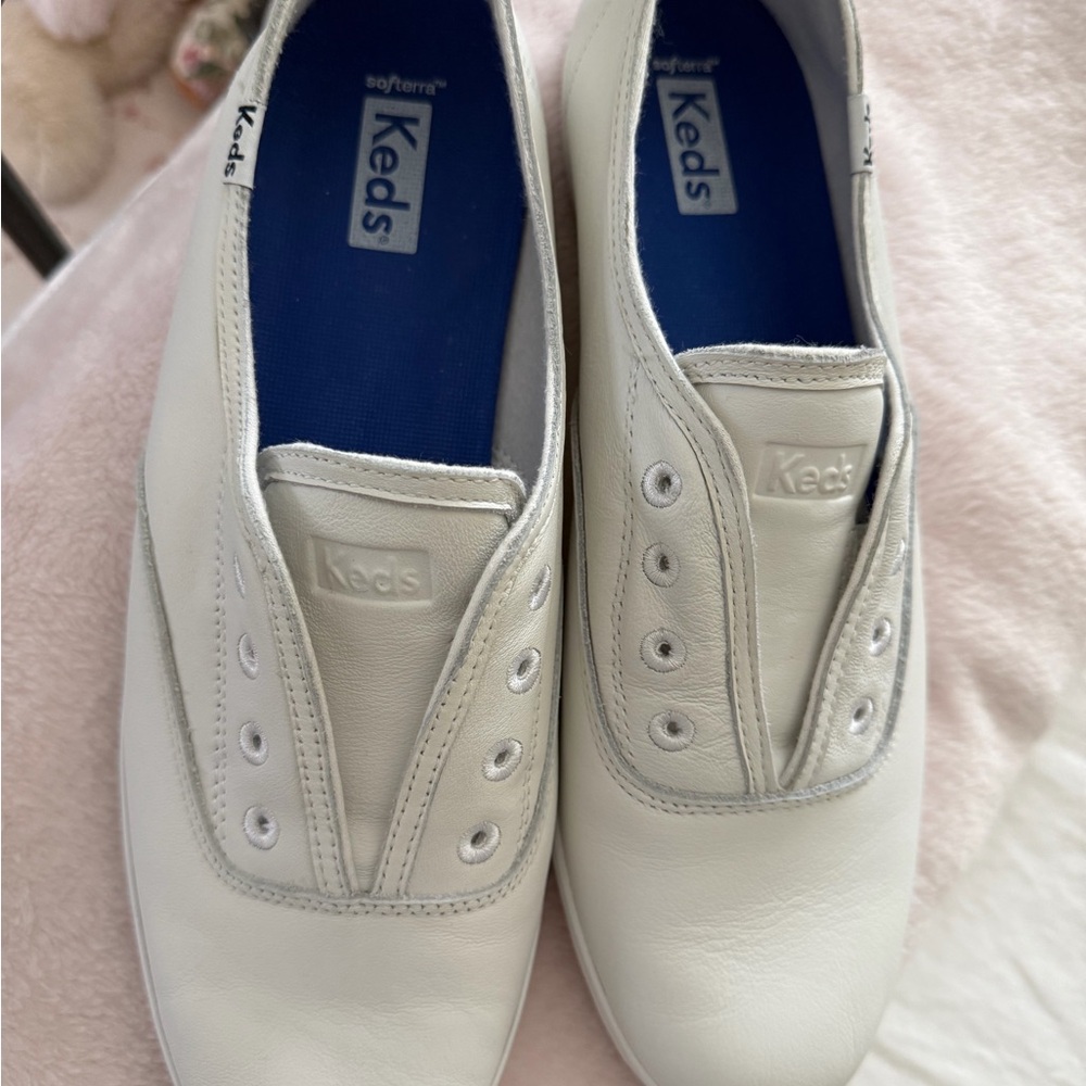 Keds White and Blue Slip-On Shoes